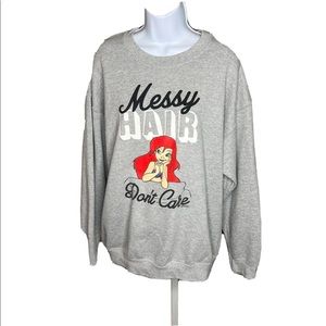 Gildan Disney Ariel Grey “Messy Hair Don’t Care” Sweatshirt Size Large